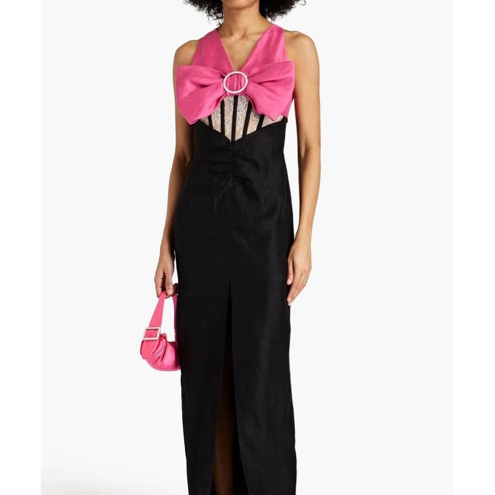 ISO: RASARIO Bow-embellished two-tone linen-blend gown FR 36